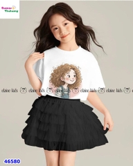 Set Elaine trắng cô gái tóc xù, chân váy tutu đen