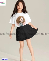 Set Elaine trắng cô gái tóc xù, chân váy tutu đen