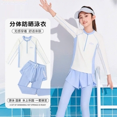 Set bơi dài bé gái phối kem xanh
