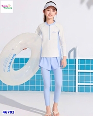 Set bơi dài bé gái phối kem xanh