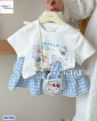 Set Cici trắng Kitty, chân váy xanh