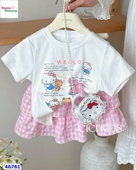 Set Cici trắng Kitty, chân váy hồng