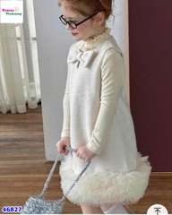 Đầm dạ kem đính nơ