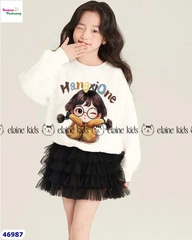 Set Elaine trắng cô gái tóc xù dài tay