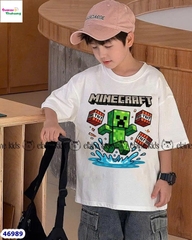 Set Elaine trắng Minecraft xanh, quần jean xám