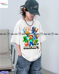 Set Elaine trắng Minecraft&heo, quần jean xanh