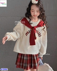 Set MLS kem miu miu, váy caro đỏ