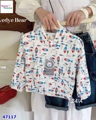 Áo khoác gió Bear trắng con cá