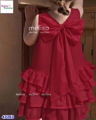 Đầm MLS đỏ xòe đính nơ