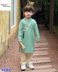 Áo dài Cúc Chi xanh thêu hạc Như Ý