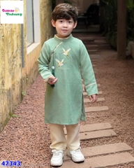 Áo dài Cúc Chi xanh thêu hạc Như Ý
