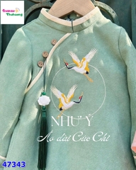 Áo dài Cúc Chi xanh thêu hạc Như Ý