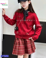 Set 3CT Áo len đỏ dính nơ (tặng túi đeo)