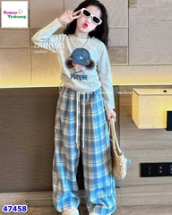 Set Melisa xám mũ xanh, quần caro xanh