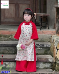 Áo dài Tết June đỏ hoa nhí