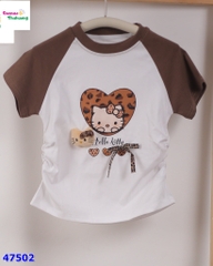 Áo trắng tay nâu Hello Kitty
