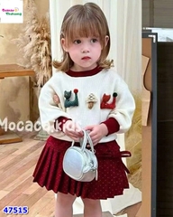 Set áo len kem cây thông , chân váy đỏ chấm bi