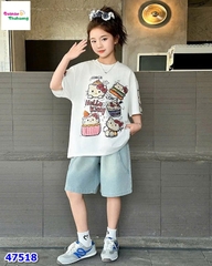 Set áo trắng Hello Kitty , quần Jean