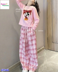 Set Melisa hồng Mickey, quần caro hồng