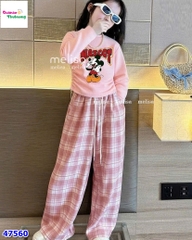 Set Melisa hồng Mickey, quần caro hồng