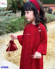 Áo dài MLS đỏ đính 4 bông hoa