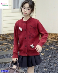 Áo khoác len đỏ Kitty đính nơ