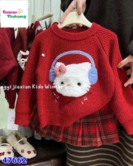 Áo len đỏ Kitty đeo tai nghe