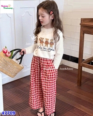 Set MLS dài tay in gấu, quần caro đỏ