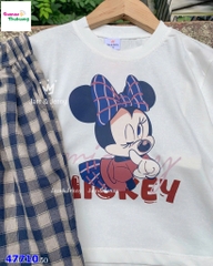 Set MLS trắng Mickey, quần caro đen