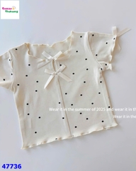 Set áo váy kem chấm bi nơ