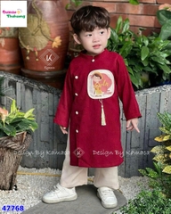 Áo dài Tết màu đỏ chữ An