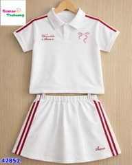 Set váy polo trắng nơ