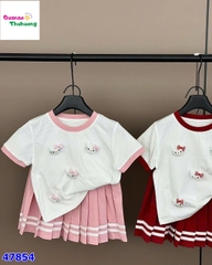 Set áo trắng Kitty, chân váy hồng
