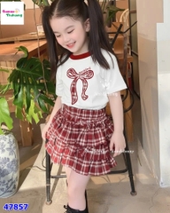 Set váy J&J trắng nơ caro