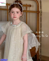 Đầm tiệc ren đính cườm tay phồng