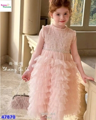 Đầm tiệc hồng sát nách đính hạt