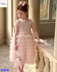 Đầm tiệc hồng sát nách đính hạt