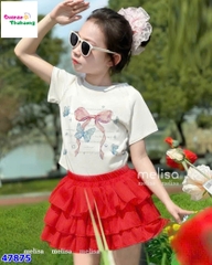 Set váy MLS trắng nơ hồng