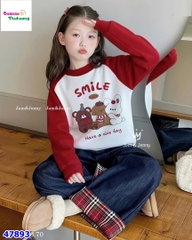 Set J&J áo trắng Smile, quần jean dài