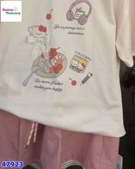 Set bộ DHH trắng Hello Kitty, quần hồng