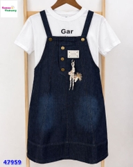 Set yếm jean DDH, áo trắng Garden