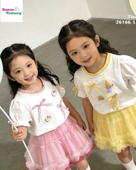 Set váy tutu vàng, áo trắng nơ vàng