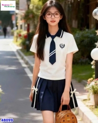 Set NYY polo kem, váy xanh + cà vạt