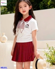 Set NYY áo trắng Kitty , váy xếp ly