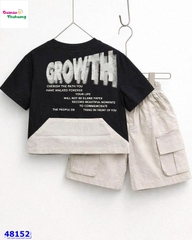 Set áo đen Growth, quần kaki kem