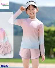 Bộ bơi dài tay Ylike hồng loang