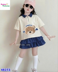 Set váy MLS kem Baby Bear, chân váy xanh