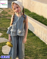 Set bộ xanh jean áo xòe