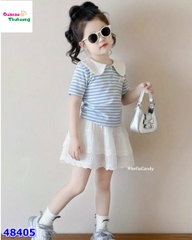 Set váy Sofia sọc xanh đính nơ