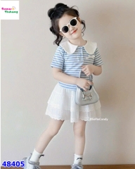 Set váy Sofia sọc xanh đính nơ